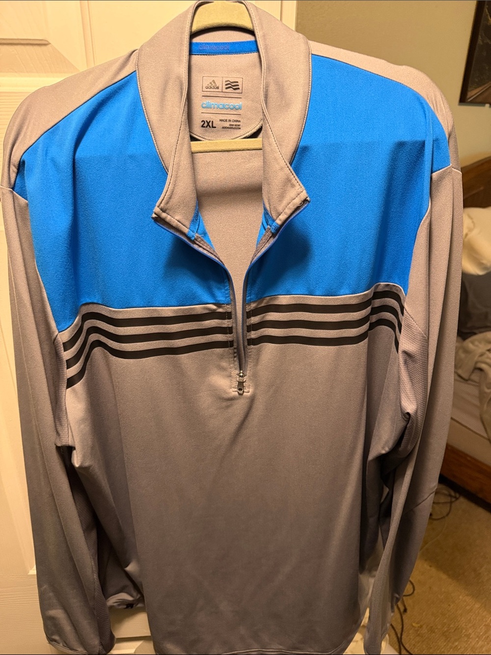 adidas Gray and Blue ClimaCool Quarter-Zip Golf Pullover Jacket